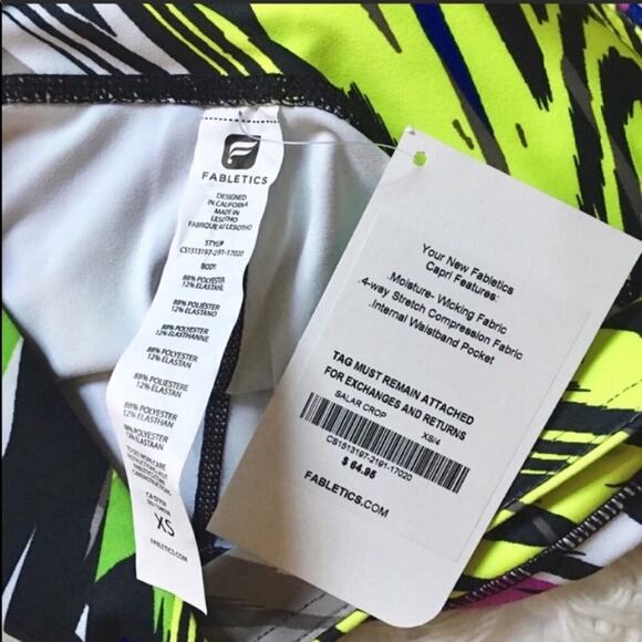 NEW FABLETICS Neon Black White Salar Crop Knee Length Workout Pant Leggings XS - Picture 5 of 7